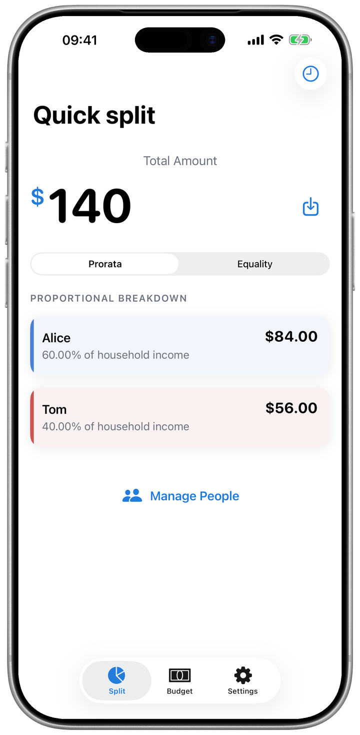 Splitting a bill pro rata to incomes