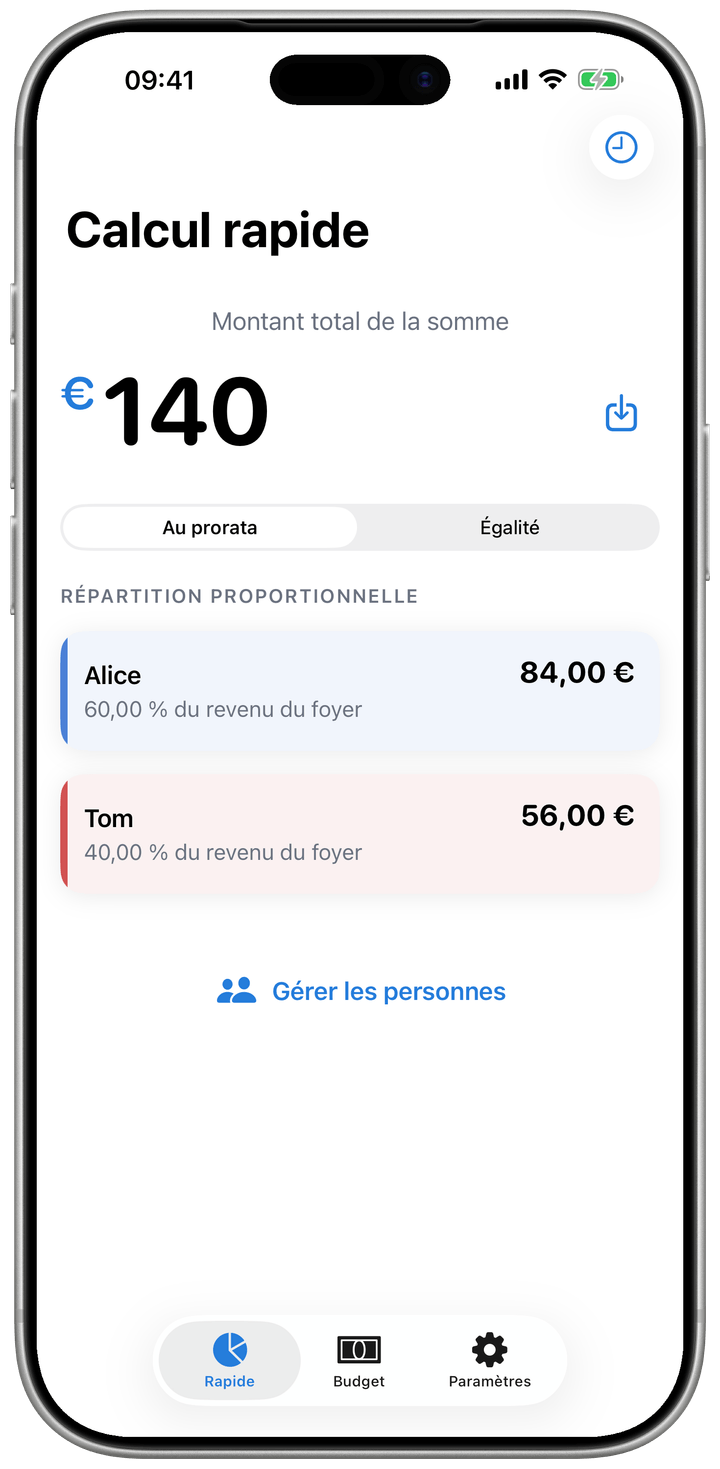 Répartition d'une facture au prorata des revenus